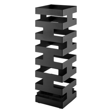 Bac à parapluie métallique design - carré - avec réservoir - noir