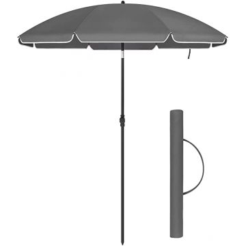 Parasol - Ø 180 cm - octogonal - inclinable - avec sac de transport - gris