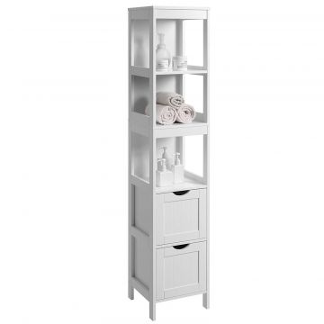 Meuble de salle de bain haut - 2 tiroirs et 3 compartiments - 30x141,5x30 cm - blanc