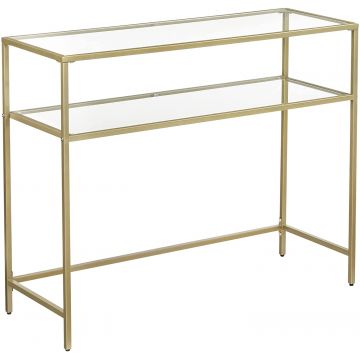 Console - table d'appoint avec 2 étagères - 100x35x80 cm - verre trempé - or