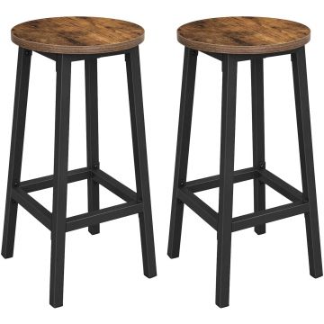 Lot de 2 tabourets de bar - avec cadre en acier stable - hauteur 65 cm - rond - brun vintage
