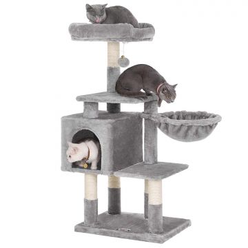 Arbre à chat - plusieurs niveaux - avec maison et jouet - 50x110x40 cm - gris clair
