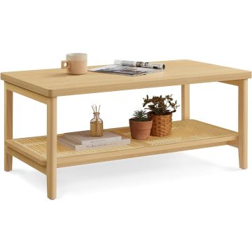 Tables basses - table de salon - table basse avec rangement - chêne clair - rotin - MDF