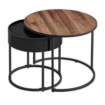 Table basse - Ø 60 cm - table d’appoint avec espace de rangement - ensemble de 2 tables basses