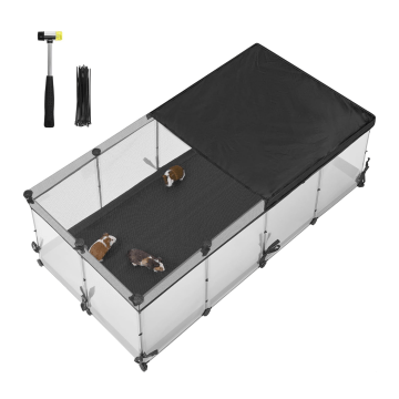 Clapier pour lapin – enclos pour lapin – cage modulaire pour rongeur – 144 x 74 x 47 cm – panneaux semi-transparents – enclos pour petits animaux – cochon d’Inde – hamster
