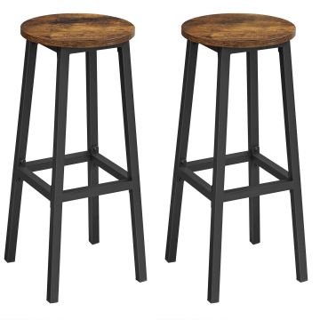 Lot de 2 tabourets - avec structure en acier - hauteur 75 cm - rond - vintage