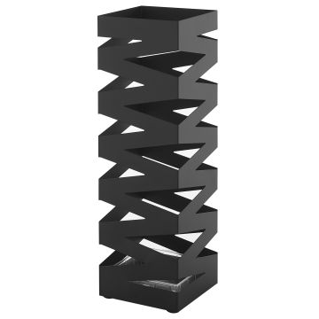 Porte-parapluie en métal - avec bac de récupération d'eau - design tendance - noir