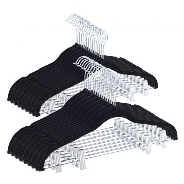 ACAZA set de 20 cintres en velours avec pinces, cintres avec pinces pour jupes, pantalons, pour dames ou messieurs, crochet en métal, noir