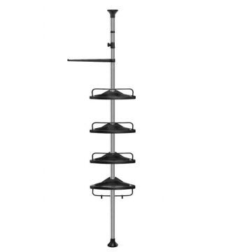 Porte-douche réglable - 85-305 cm - du sol au plafond - avec 4 compartiments - 3 crochets - Gris