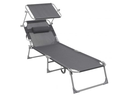 Transat - avec appui-tête et protection solaire - dossier réglable - pliable - gris foncé
