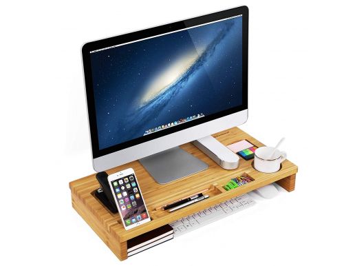 Rehausseur d'écran - pour pc ou laptop - 60x8,5x30 cm - bambou