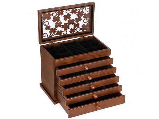 Deuxième chance - Boîte à bijoux - vintage - 6 niveaux - brun foncé