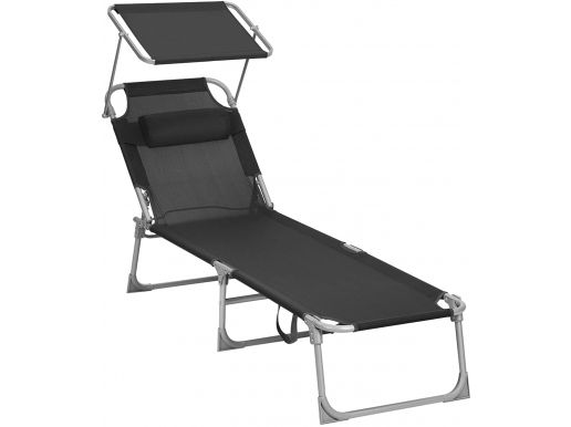 Chaise longue - avec appui-tête - pliable - 53x193x29,5 cm - capacité de charge jusqu'à 150 kg - noir