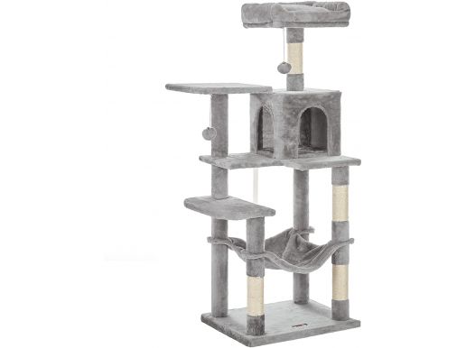 Griffoir pour plusieurs chats - avec hamac - poteau pour chat - 143 cm - gris clair