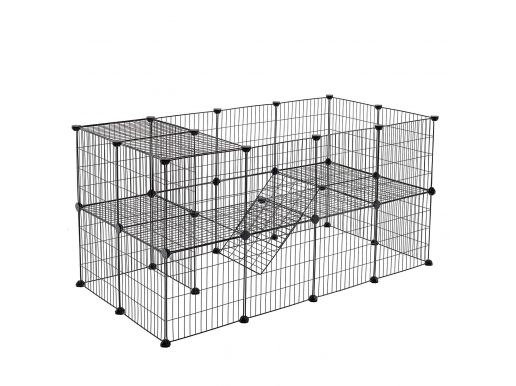 Deuxième chance - Cage métallique - 2 niveaux - pour cochon d'Inde, lapin, chiot - 143x71x73 cm - noir