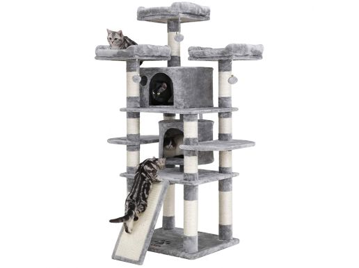 Deuxième chance - Grand arbre à chat pour de nombreux chats, confortable, doux et stable pour les chats adultes, hauteur 172 cm, gris clair