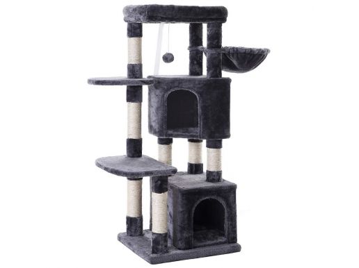 Arbre à chat - avec deux maisons et jouets - pour plusieurs chats - 49x120x45 cm - gris foncé