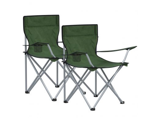 Lot de 2 chaises de camping pliantes - extérieur - avec accoudoirs et porte-gobelets - 120 kg - vert