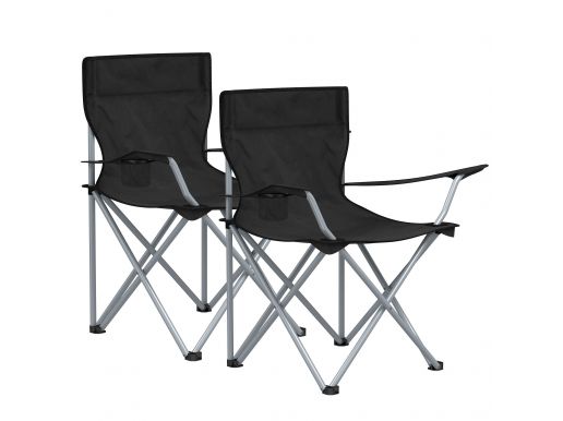 Lot de 2 chaises de camping pliantes - extérieur - avec accoudoirs et porte-gobelets - 120 kg - noir