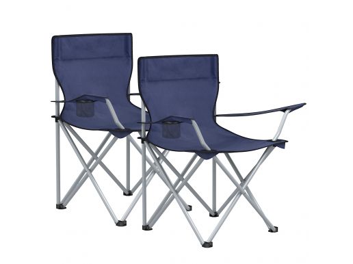 Lot de 2 chaises de camping pliantes - extérieur - avec accoudoirs et porte-gobelets - 120 kg - bleu