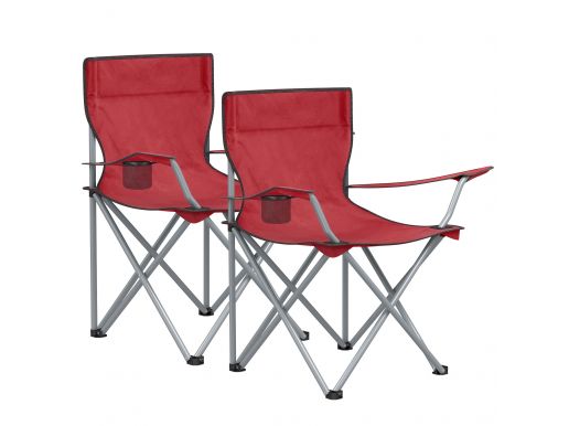 Lot de 2 chaises de camping pliantes - extérieur - avec accoudoirs et porte-gobelets - 120 kg - rouge