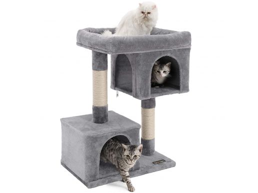 Deuxième chance - Arbre à chat - avec maison et panier - 60x84x40 cm - gris clair