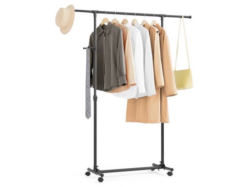 Porte-vêtements à roulettes - 97 > 165 cm - avec barre extensible - crochets latéraux et sacs - noir