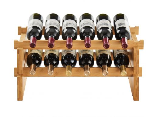 Bambou casier à vin - pour 12 bouteilles - empilable - 2 niveaux - 59,7x28,6x29,2 cm - bambou